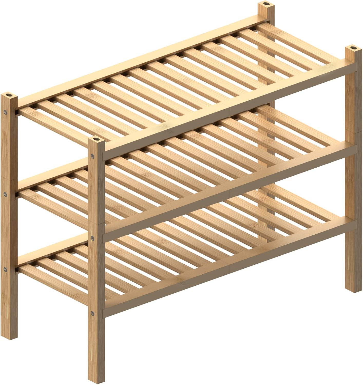 ROMGUAR CRAFT 3 Tier Bamboo Shoe Rack for Closet Free Standing Wood Shoe Shelf Storage Organizer for Entryway Small Space Stackable 27"x11"x20" (Natural)