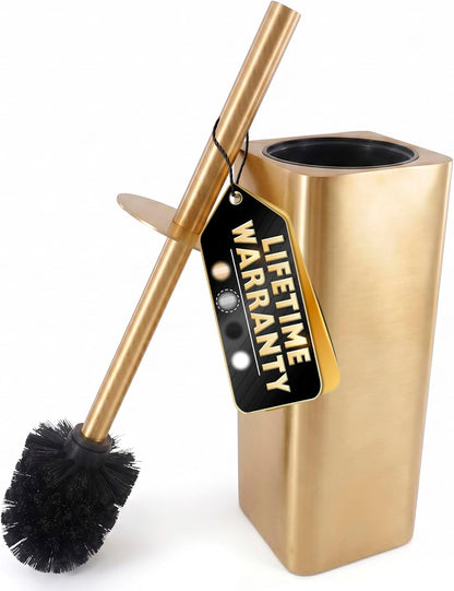 Black Toilet Brush and Holder Set - Slim Matte Design that Fits Anywhere - Stainless Steel Toilet Bowl Brush and Holder with 2 Rounded Corners, Replaceable Head, Removable Inner Bowl & Splash Guard