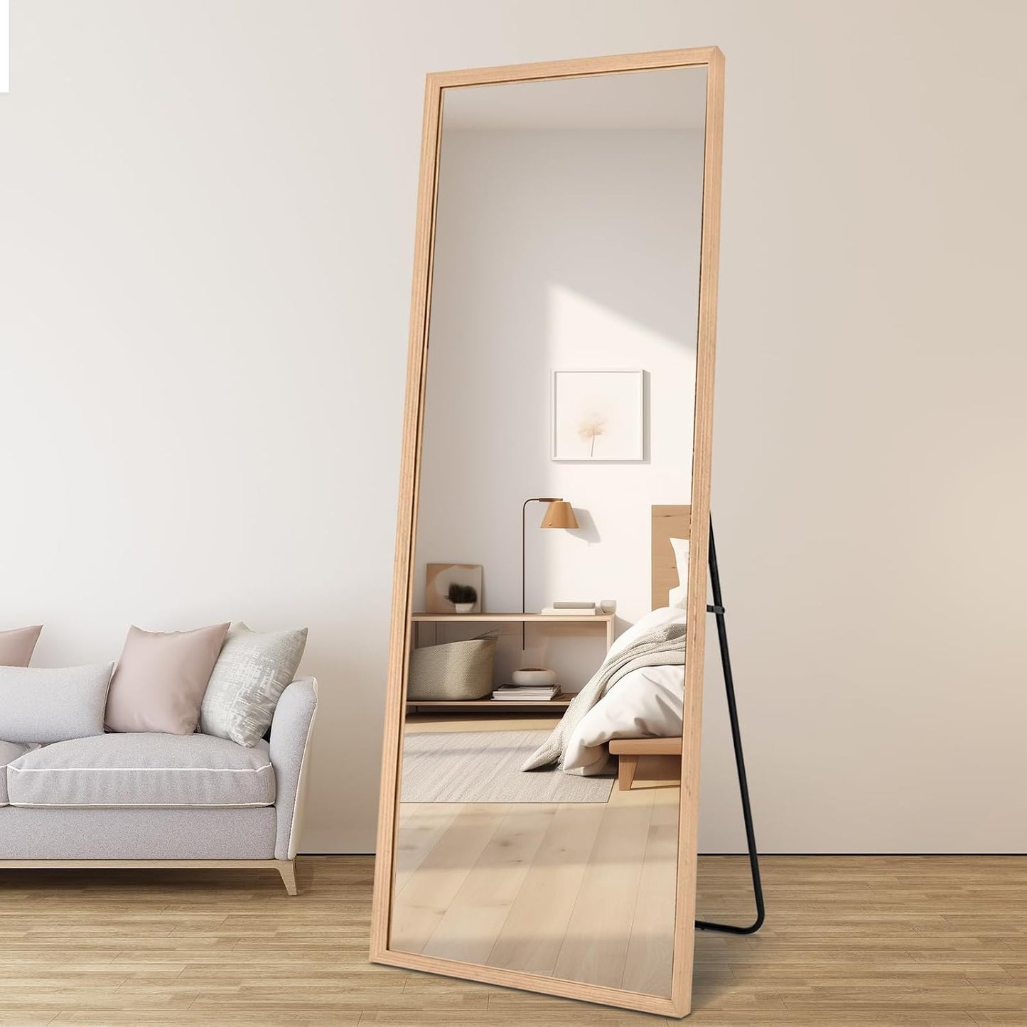 BOLEN Wood Full Length Mirror with Stand, 65"x22" Full Body Mirror for Wall and Floor, Large for Bedroom, Living Room or Cloakroom, Solid Wood