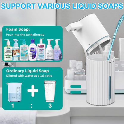 HOMELYLIFE Automatic Foam/Luquid Soap Dispenser, 13.53oz/400ml Touchless Dispenser w/ 4 Adjustable Levels, 1800mAh USB Rechargeable Smart Hand Free Dispenser for Bathroom,Kitchen,Office,Home (Foam)