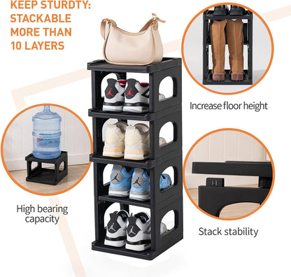 5 Tiers Vertical Shoe Rack, Narrow Free Standing Shoe Storage Organizer for Entryway and Small Closet, Stackable Shoe Holder Shelf Stability DIY, Black