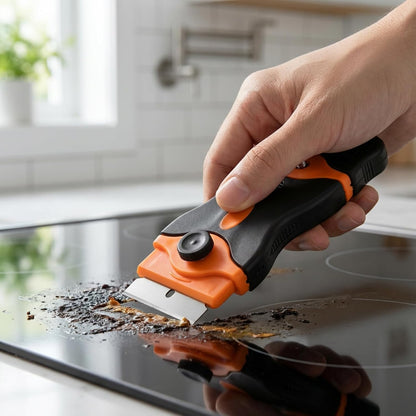 Mister Rui 2-in-1 Replaceable Razor Blade Scraper Tool with 10 Metal & 10 Plastic Blades, Safe Screw-On Design for Glass Cooktop Tile Floor Paint & Sticker Removal, Multi-Surface Cleaning Scraper
