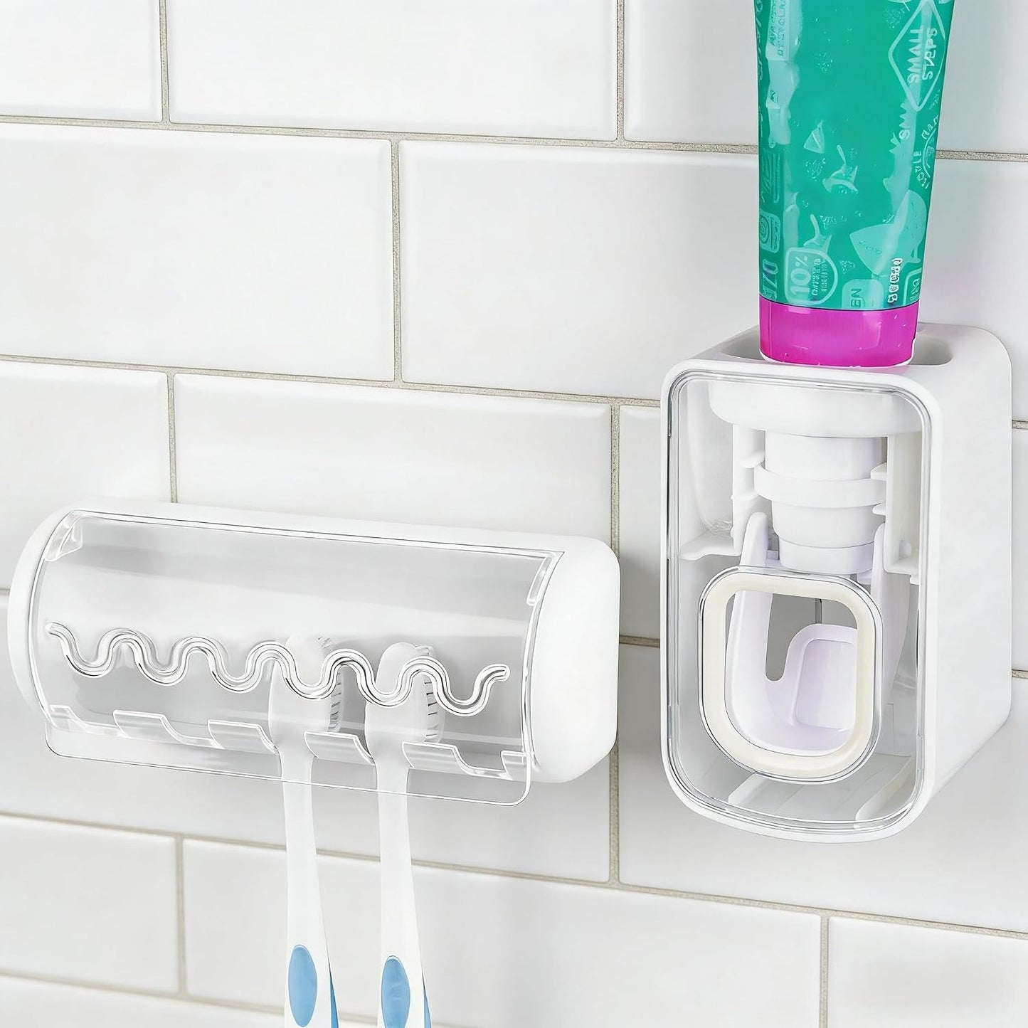 1 PCS Self Adhesive Toothbrush Holder with Cover for Bathroom, 5-Slot Wall Mounted Toothbrush Organizer Rack for Shower, Dorm, Cabinet