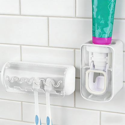 1 PCS Self Adhesive Toothbrush Holder with Cover for Bathroom, 5-Slot Wall Mounted Toothbrush Organizer Rack for Shower, Dorm, Cabinet