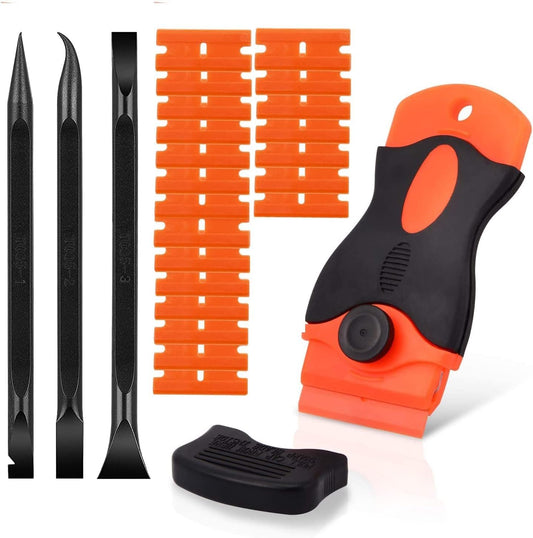 2PACK Razor Blade Scraper Tool with 30Pcs Stainless Steel Blades for Glass Stovetops Cooktop Ceramic Metal Tape Paint Glue Stickers Removal Tool