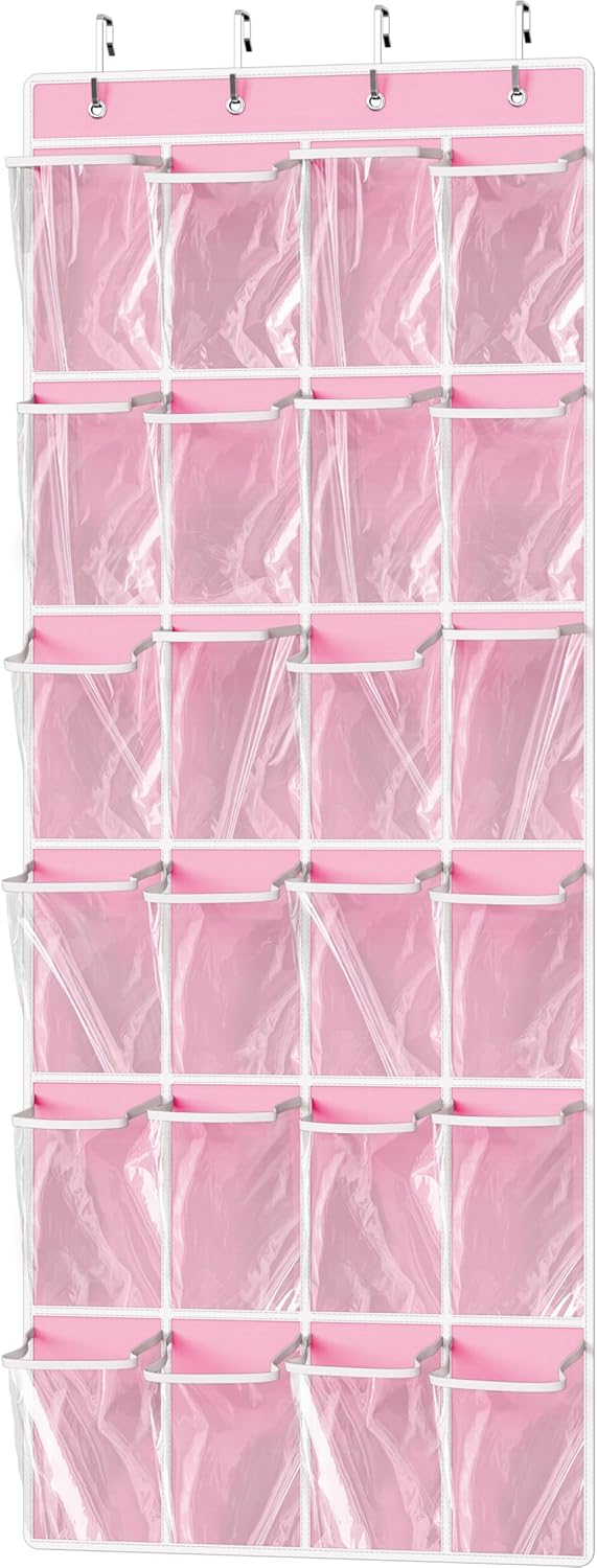 Simple Houseware 24 Pockets - Crystal Clear Over The Door Hanging Shoe Organizer, Gray (64'' x 19'')
