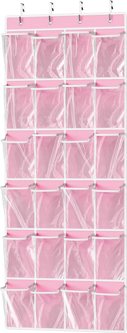 Simple Houseware 24 Pockets - Crystal Clear Over The Door Hanging Shoe Organizer, Gray (64'' x 19'')
