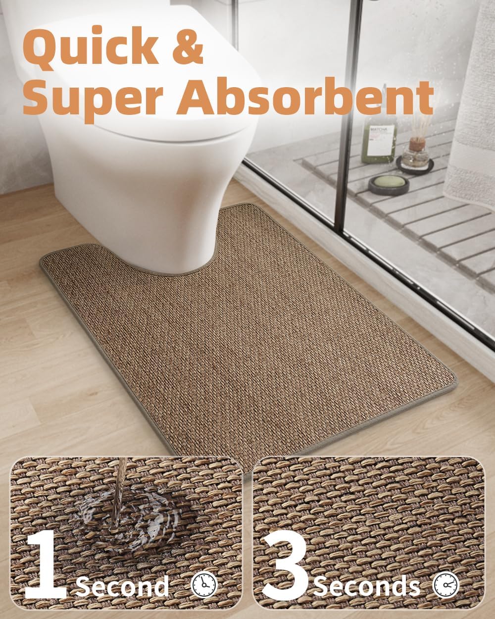 PADOOR Non-Slip Bath Mat With Rubber-Backing, Braided Absorbent Machine Washable Thin Rug for Bathroom Floor, Quick Dry, Fits Under Door, 17''x24'' Beige