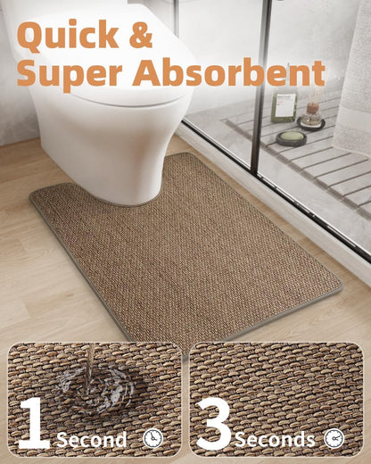 PADOOR Non-Slip Bath Mat With Rubber-Backing, Braided Absorbent Machine Washable Thin Rug for Bathroom Floor, Quick Dry, Fits Under Door, 17''x24'' Beige