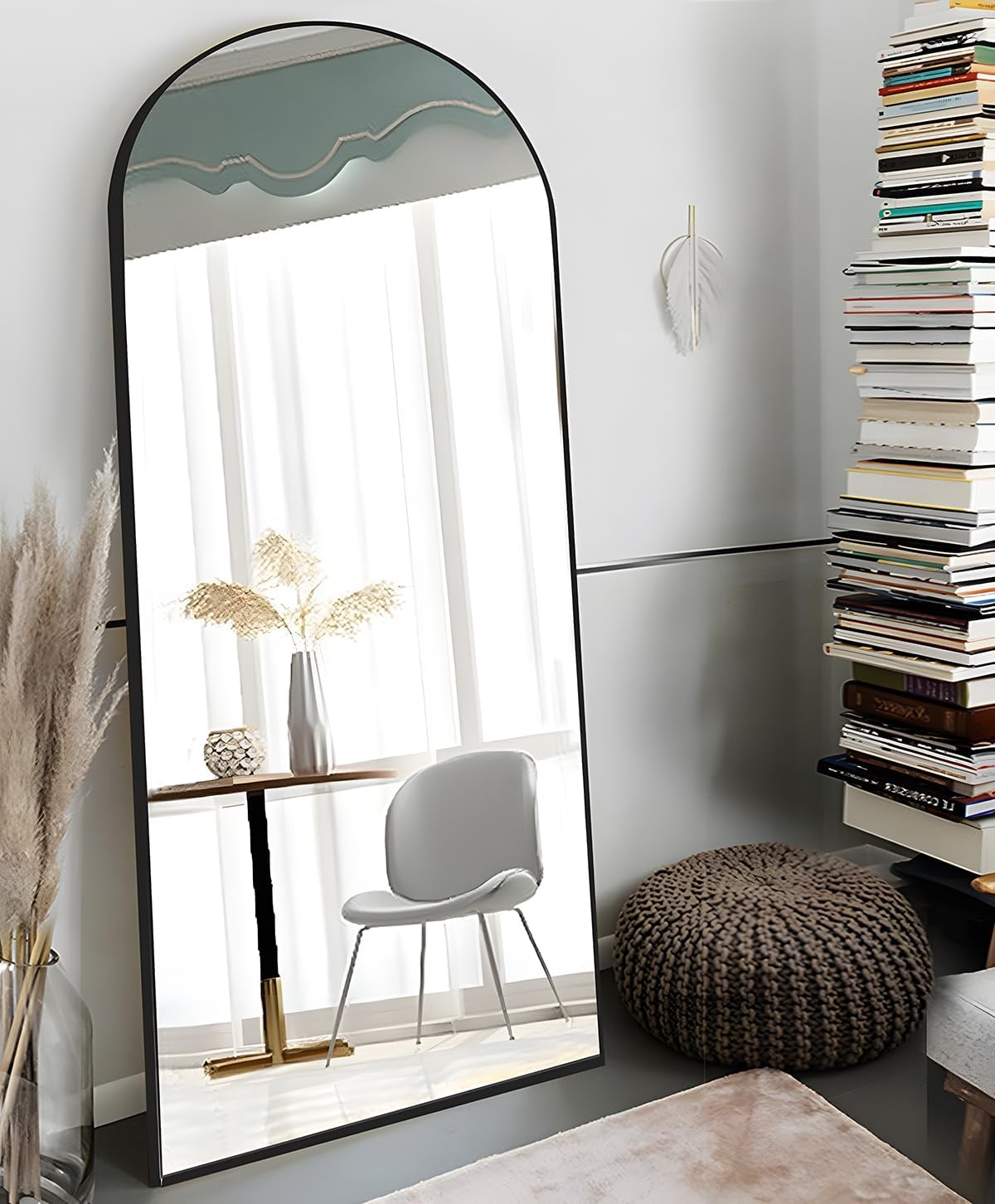 OGCAU Floor Full Length Mirror, 56"x20" Arched Full Body Mirror, Hanging or Leaning, Standing, Wall Mounted with Aluminum Frame for Bedroom Living Room, White