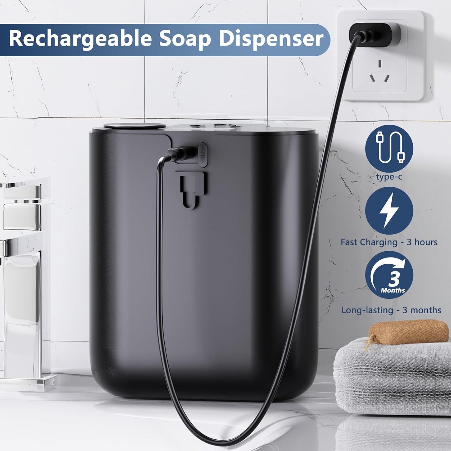 Automatic Soap Dispenser,9 Levels Liquid Soap Dispenser for Kitchen, RechargeableTouchless Liquid Hand Soap Dispenser for Bathroom,16.9oz/500ml,1200mah Rechargeable,Wall Mount & Countertop