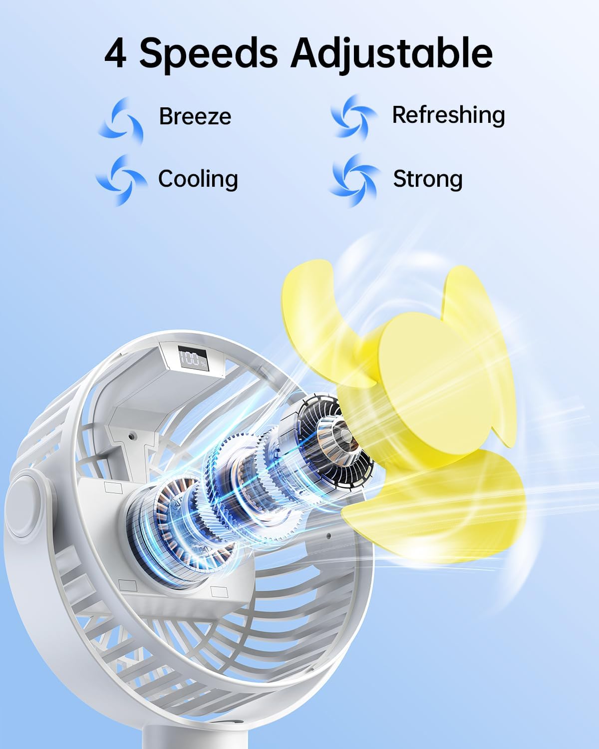 SWEETFULL [2026 Upgrade Portable Stroller Fan with LED Display, 4 Speed Rechargeable Mini Clip On Fan, 360° Rotate Flexible Tripod Better Cooling Small Baby Fan for Car Seat Crib Travel Treadmill