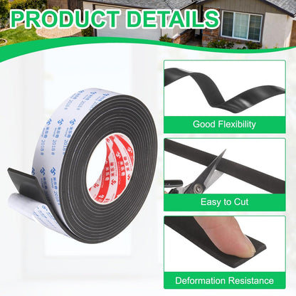 PATIKIL Sponge Rubber Foam Tape, 5/8" W x 1/8" t x 16.4ft l Self-Adhesive Foam Insulation Tape Weather Stripping for Window Door Soundproofing Weatherstrip AC Seal Strip, Black