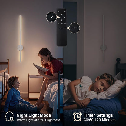 Battery Operated Modern Wall Sconces, Dimmable Wireless Wall Light Set of Two with Remote Control, 3 Color Temperatures, Rechargeable LED Wall Sconce for Bedroom, Living Room, Hallway, 23.6 Inch Brass