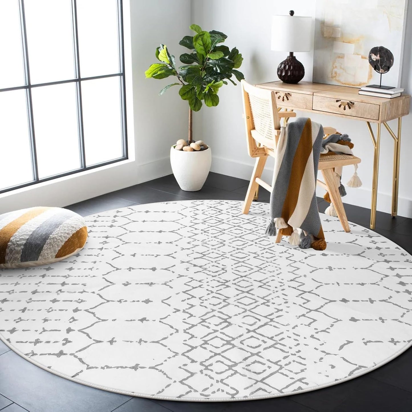 Lahome Moroccan Entry Rug 2x3, Non-Slip Washable Front Indoor Door Mat Rubber Backing Low-Profile Door Rugs, Small Geometric Print Distressed for Entryway Bathroom Kitchen, Black Hana