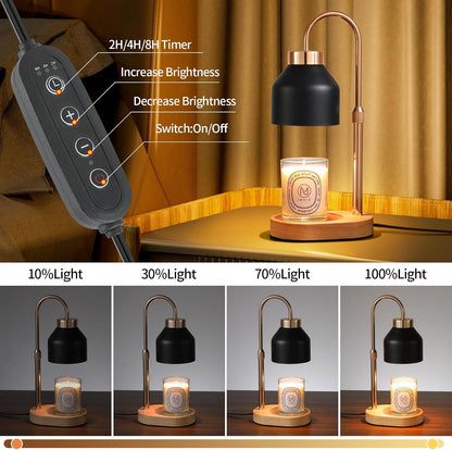 MEIXISUE Candle Warmer Lamp with Timer and Dimmer,Electric Gold Light Gifts for Women Melt Wax Warmer Lamp with 2 Bulbs for Candle Jars House Warming New Home Decor Bedroom
