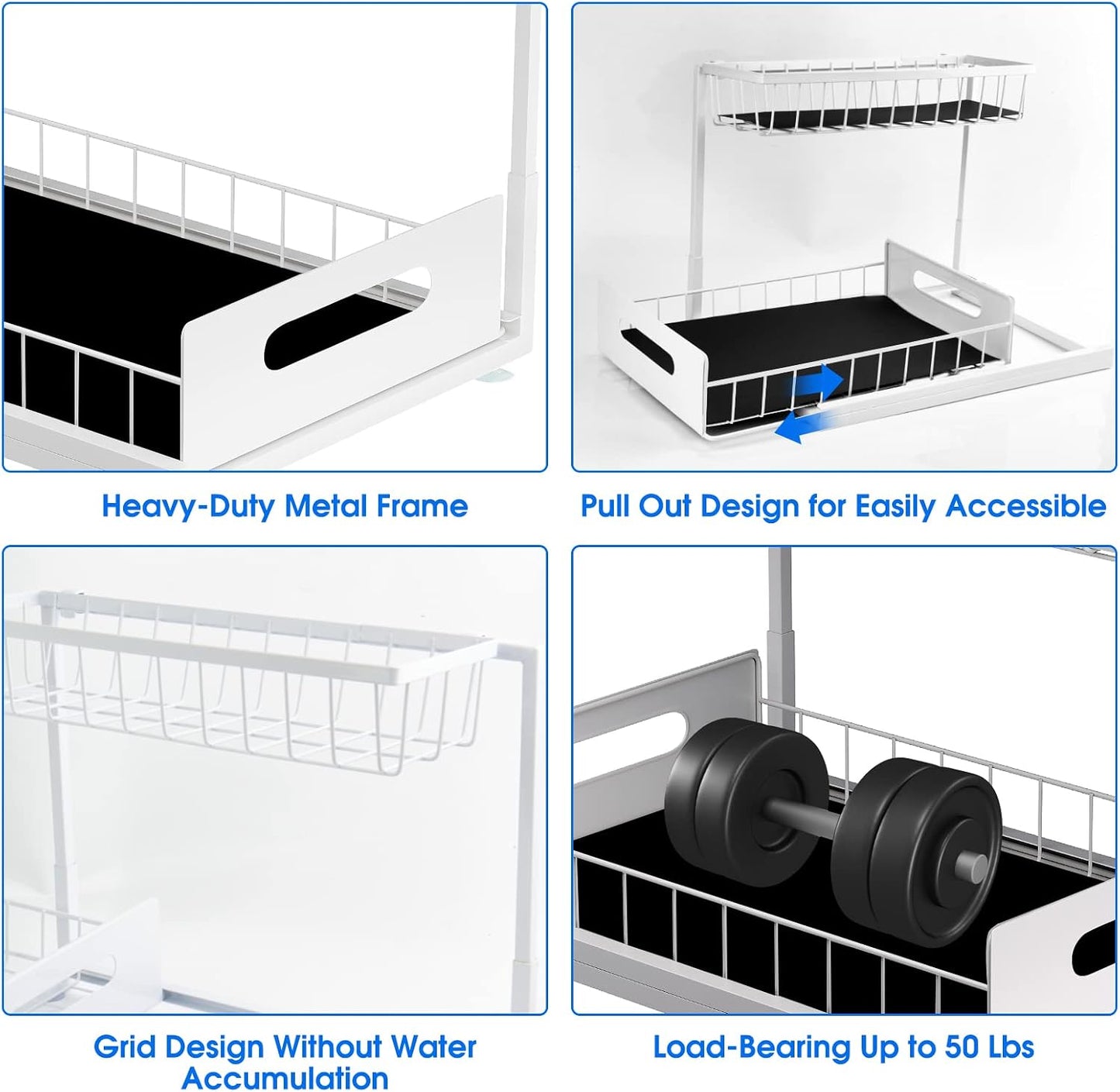 Under Sink Organizer, 2 Tier Pull-Out Cabinet Storage Shelf, Rust-Resistant Metal Organizer for Kitchen Bathroom Laundry Room, No Tools Installation, 1 Pack Black