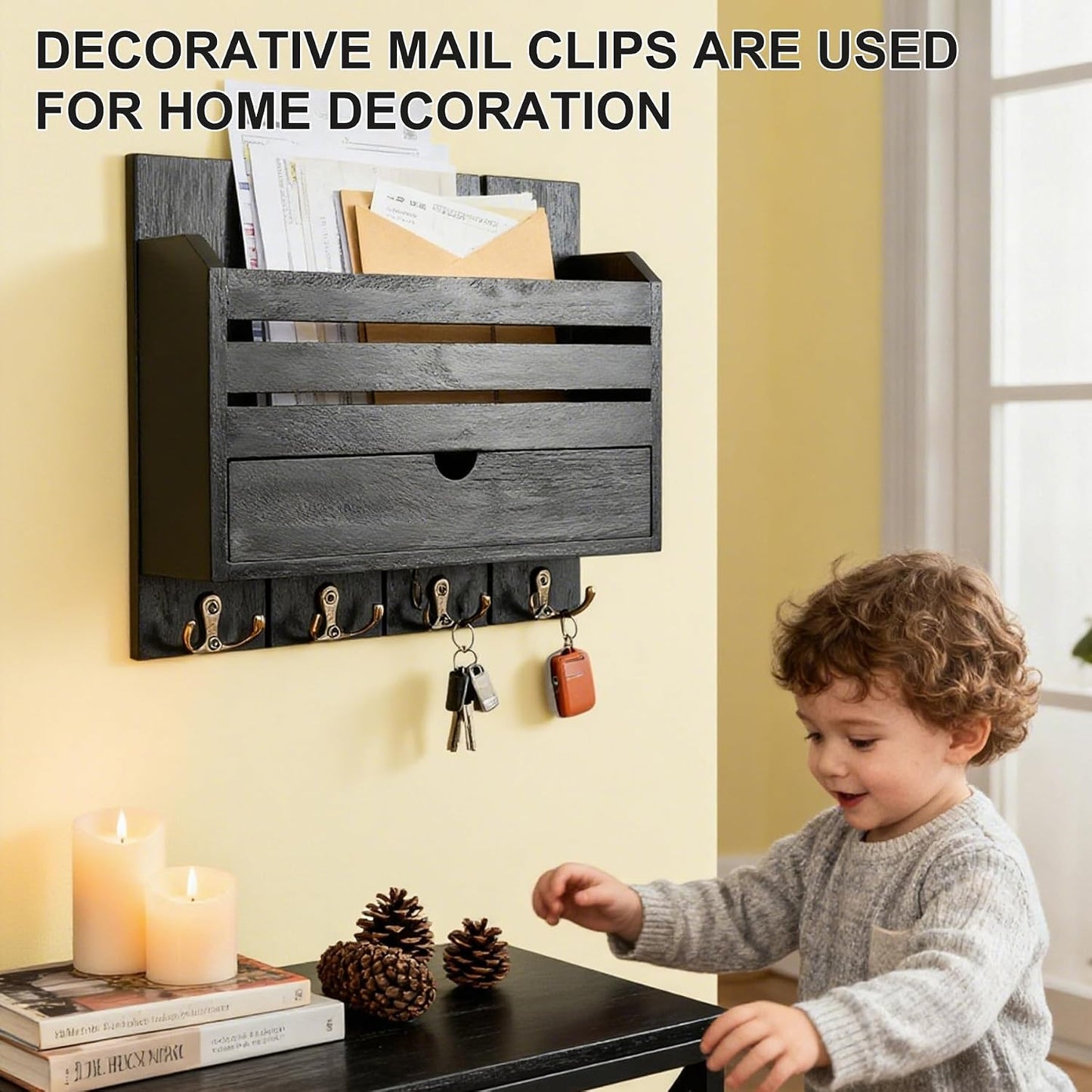 Brown Wall Key Rack Multi Hooks Entryway Storage Box | Entryway Wall Decor Key and Mail Rack, Functional Storage Solution for Bedroom, Office & Apartment