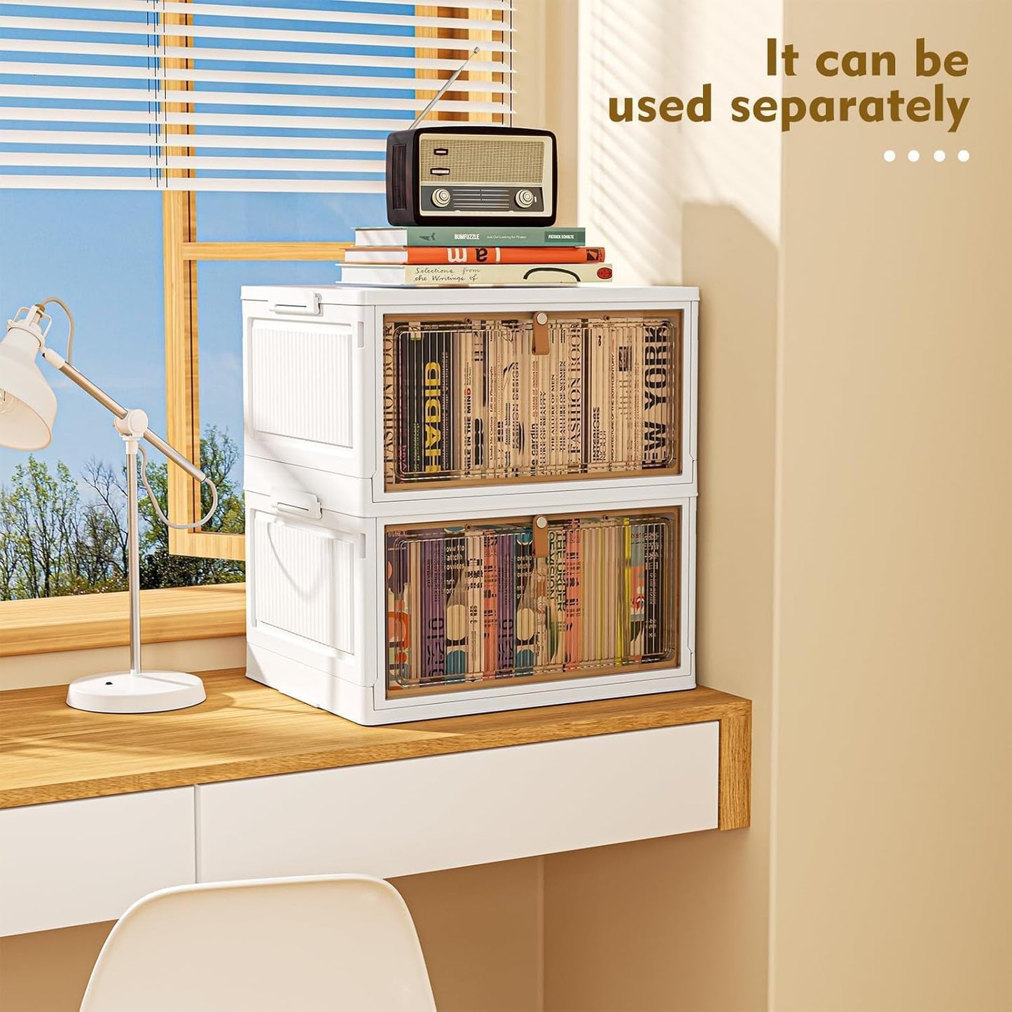 YFXCVSL 4 Tier Plastic Storage Bins with Lid 23QT, Stackable Storage Containers with Wheels, Folding Storage Boxes, Stackable Storage Bins, Organizers and Storage for Living Room,Office,Dorm