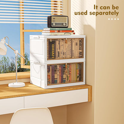 YFXCVSL 4 Tier Plastic Storage Bins with Lid 23QT, Stackable Storage Containers with Wheels, Folding Storage Boxes, Stackable Storage Bins, Organizers and Storage for Living Room,Office,Dorm
