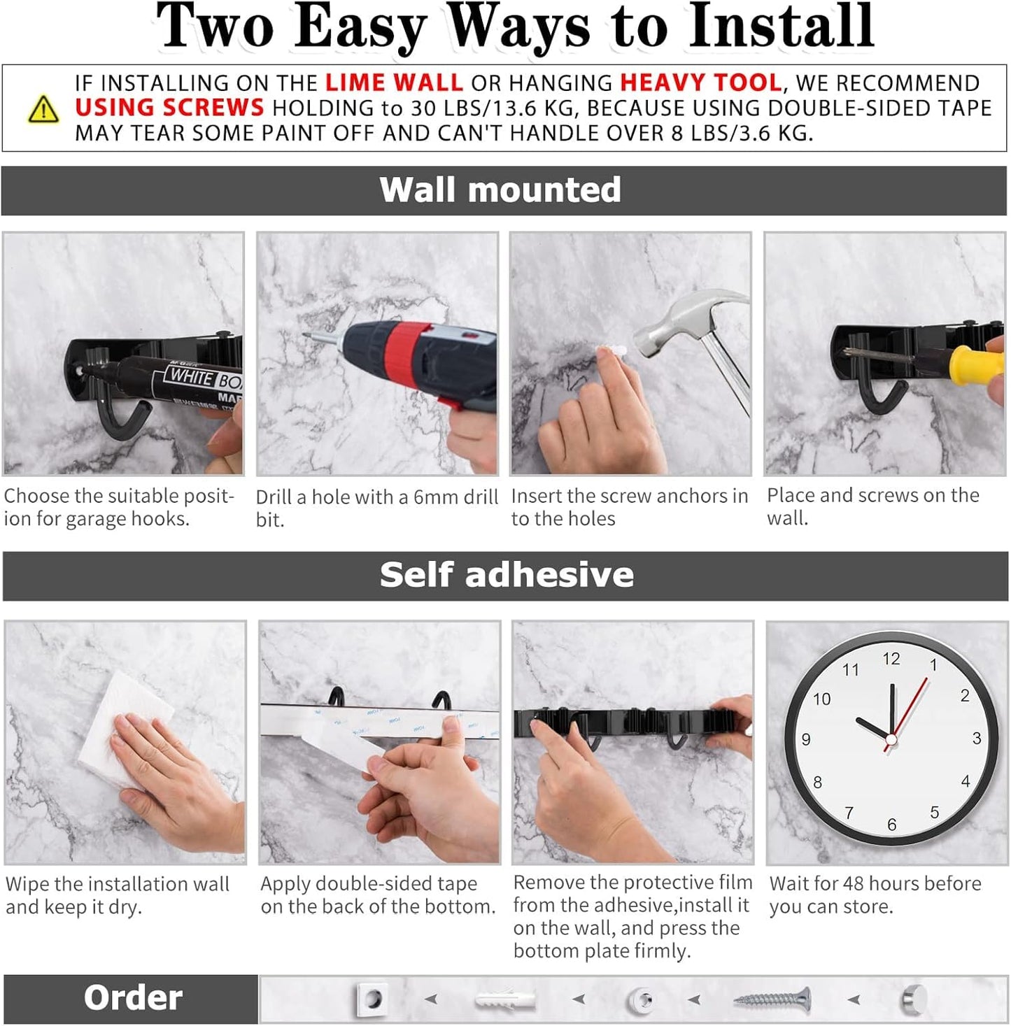 AceMining Broom Holder Wall Mount, 3 Racks 4 Hooks Heavy Duty Mop Organizer | Mop Holder Wall Mount and Broom Hanger for Garage, Laundry Room, Kitchen and Utility Storage