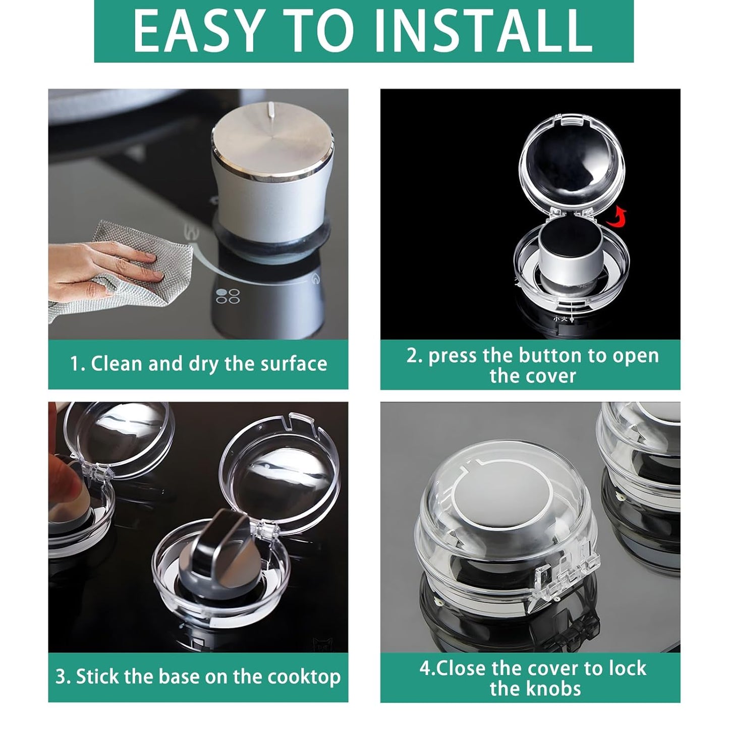 6pcs Gas Stove Knob Locks, Oven Knob Covers for Child Safety, Adhesive Gas Stove Knob Covers, Gas Stove Child Safety Knob Locks Childproof Baby Proofing Oven Safety Lock No Tools Need (Transparent)