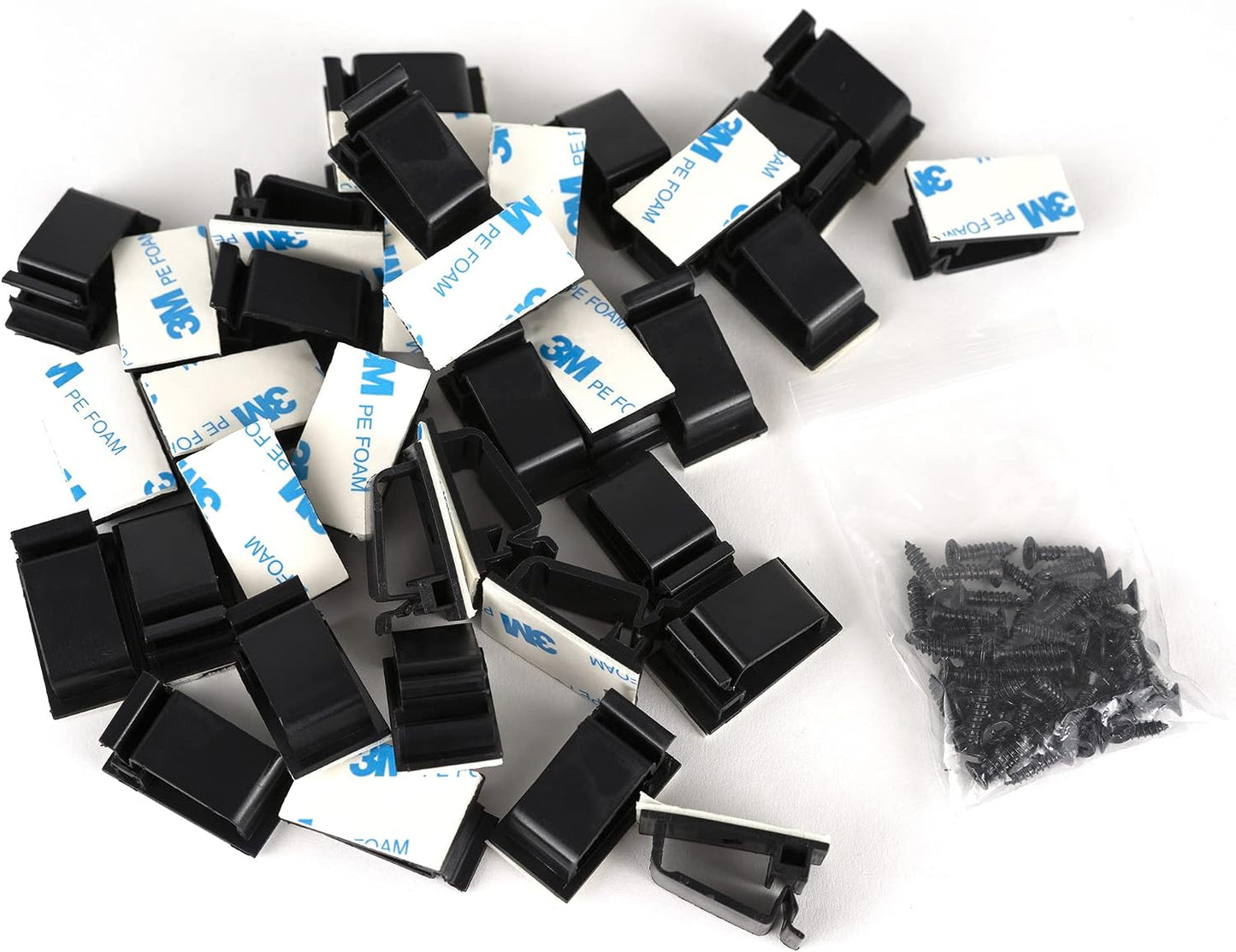 Cable Clips 3M Adhesive, Multipurpose Wire Clamps for Cable Management and Cable Runs - 50 Pack Black Bundled with 10 Reusable Cable Ties