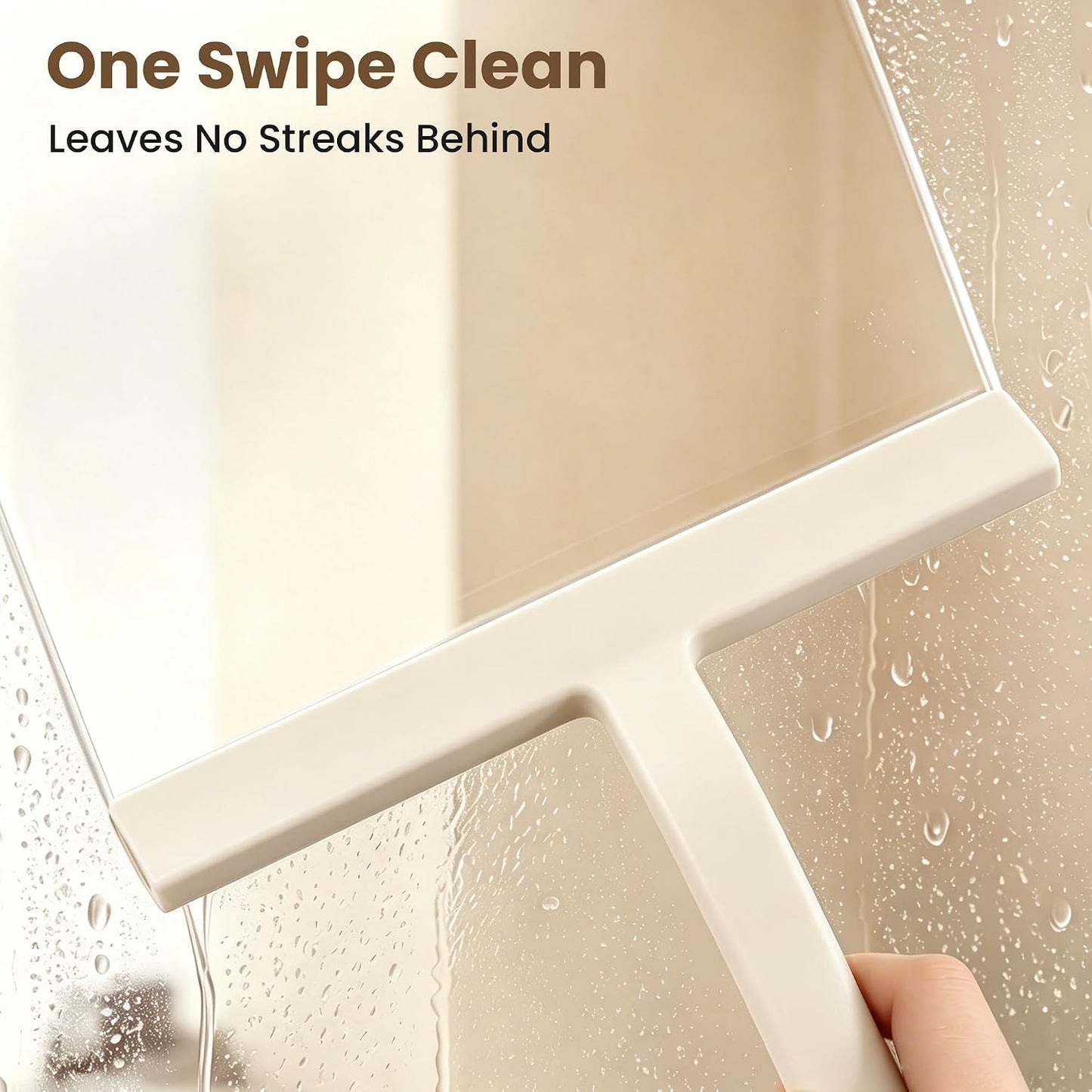Shower Squeegee for Glass Doors - 10 Inch Bathroom Squeegee with Ergonomic Round Grip, Built-in Hook, Streak-Free No-Squeak Silicone Blade for Shower Glass, Tile Walls, Mirrors & Windows, Black