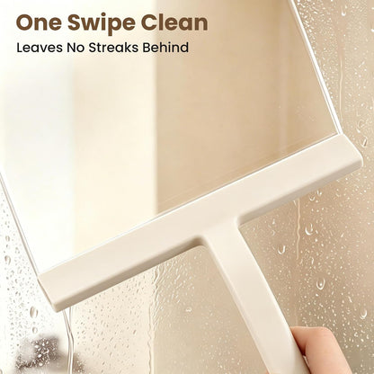 Shower Squeegee for Glass Doors - 10 Inch Bathroom Squeegee with Ergonomic Round Grip, Built-in Hook, Streak-Free No-Squeak Silicone Blade for Shower Glass, Tile Walls, Mirrors & Windows, Black