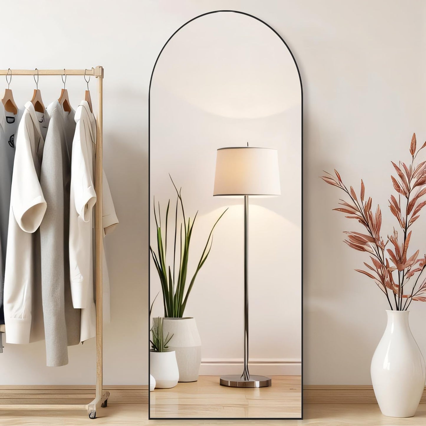 Arched Mirror Full Length, Upgraded 16"x59" Body Wall Mirrors with Shatter-Proof Glass, Floor Standing, Hanging or Leaning, Tall Arch Mirror with Stand Aluminum Alloy Frame for Bedroom, Black
