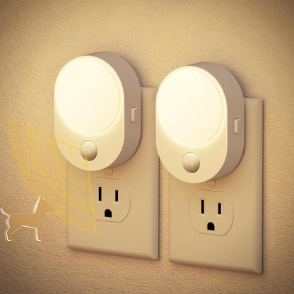 JandCase Motion Sensor Night Light, 2 Pack Motion Activated Night-Lights, 3000K Warm White LED Night Lights Plug into Wall, 30/60LM Adjustable Brightness, for Kids Adults Bathroom Bedroom