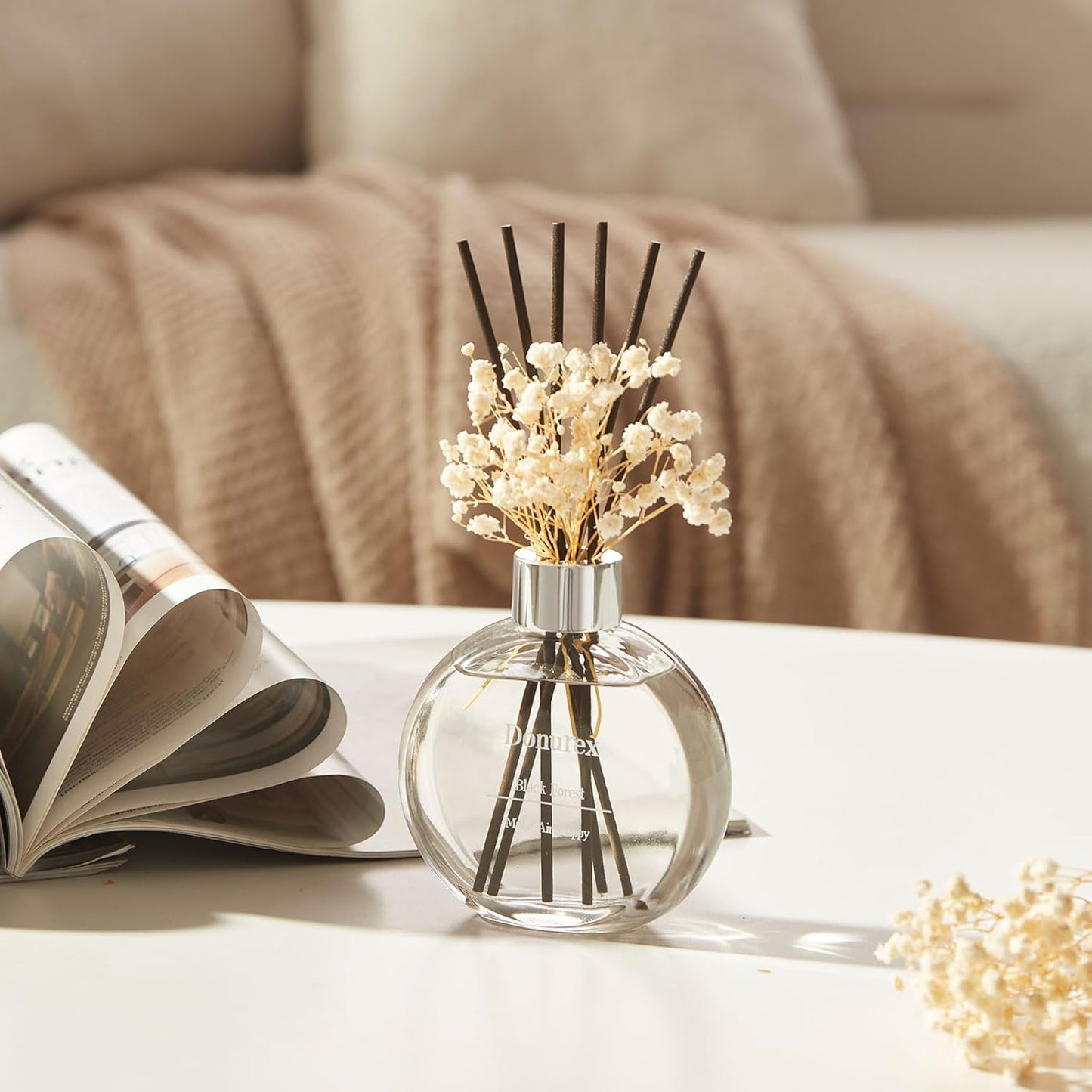 Flower Reed Diffuser Set 5.07oz Satin Rose Scent Diffuser with Sticks Home Fragrance Reed Diffuser for Bathroom Shelf Decor