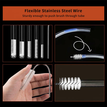 10PCS Flexible Drain Brush Straw Cleaner Brush Set,Pipe Cleaners Brush,61Inch Stainless Steel Double-Ended Hose Brush 8.2Inch Nylon Long CPAP Tube Cleaning Brush for Home Kitchen Sink Plumbing