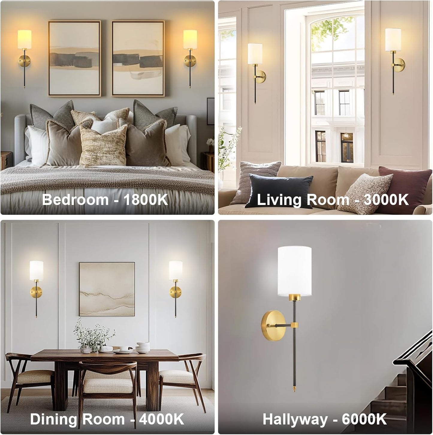 Battery Operated Wall Sconces Set of Two,Wireless Rechargeable Wall Light With Remote Control, Dimmable, Amber Light/Warm White/Natural White/Daylight/RGB, Timer,for Living Room,Bedroom,Entryway,Gold