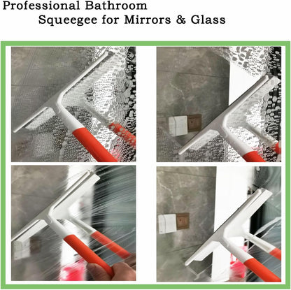 2PCS Shower Squeegee for Glass Doors Silicone Squeegee for Shower Glass | Non-Slip Handle Windshield Scraper Window Cleaner for Glass, Tiles, and Countertops