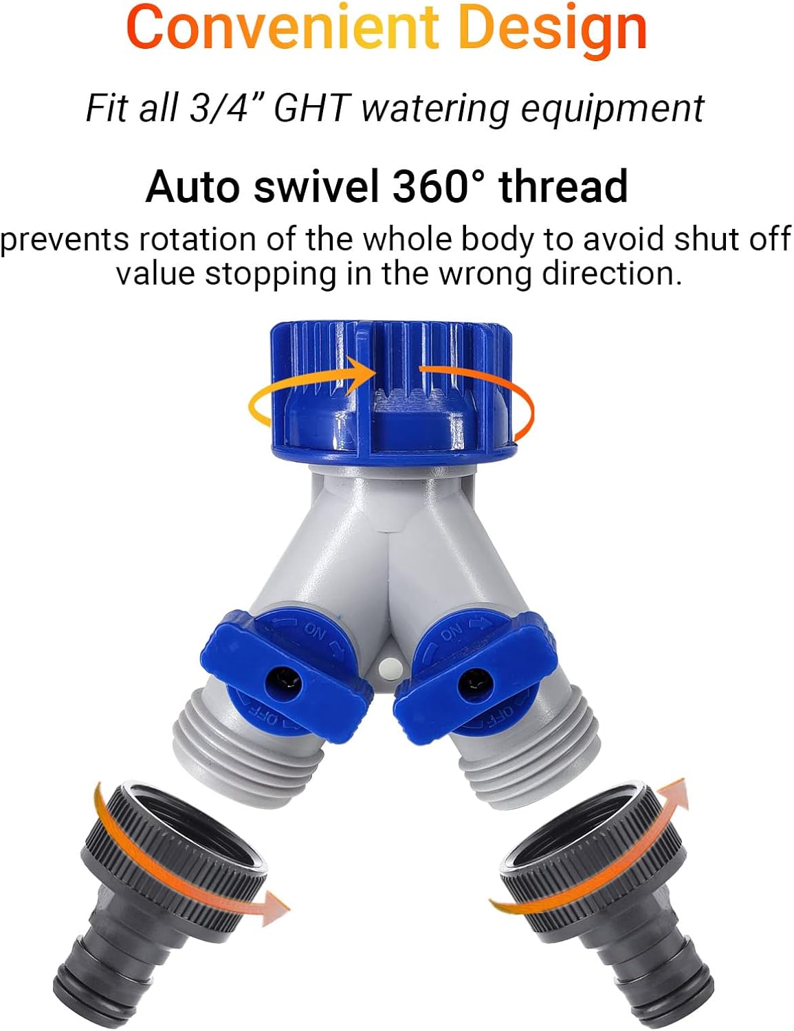 Garden Hose Splitter, 2pcs 3/4" 2 Way Plastic Water Hose Splitter, Garden Hose Connector with Faucet Watering Shut Off for Landscaping, Gardening, Flower Planting, Irrigation