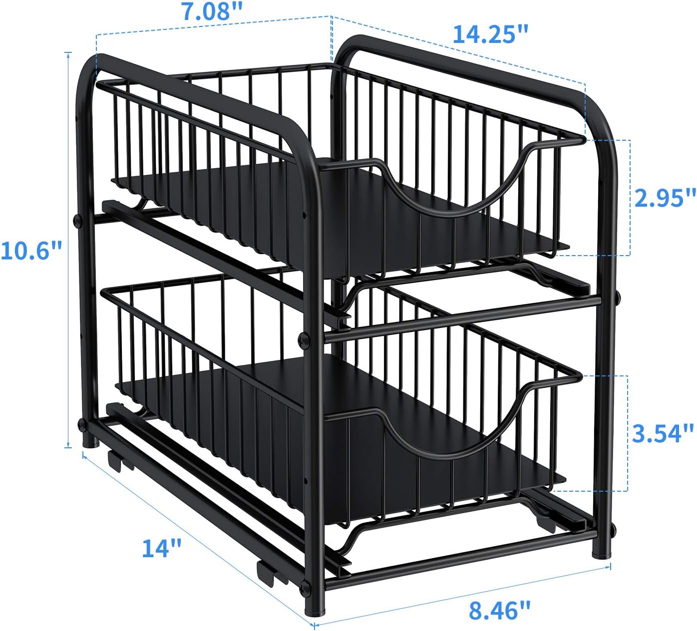 Pull-out Cabinet Organizer, Stackable 2-tier Under Sink Rack, with Sliding Storage Drawer for Pantry, and Desktop, for Bathroom, Kitchen, Office, Black