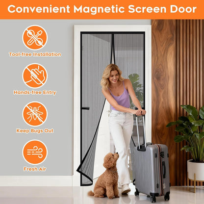 Magnetic Screen Door, Screen Door Mesh, Heavy-Duty Mesh Curtain, Door Net Keep Bugs Out, Hands Free Partition, Screen Size 38” × 83”, Fits 36” × 82” Doors, Pet & Kid Friendly, Black