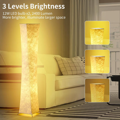 chiphy Floor Lamp, Dimmable 61" Tall Standing Lamp, 3 Levels Adjustable Brightness 12Wx2 LED Bulbs, Column Floor Light w/White Fabric Shade, Home Decor for Living Room, Bedroom, Kids Room