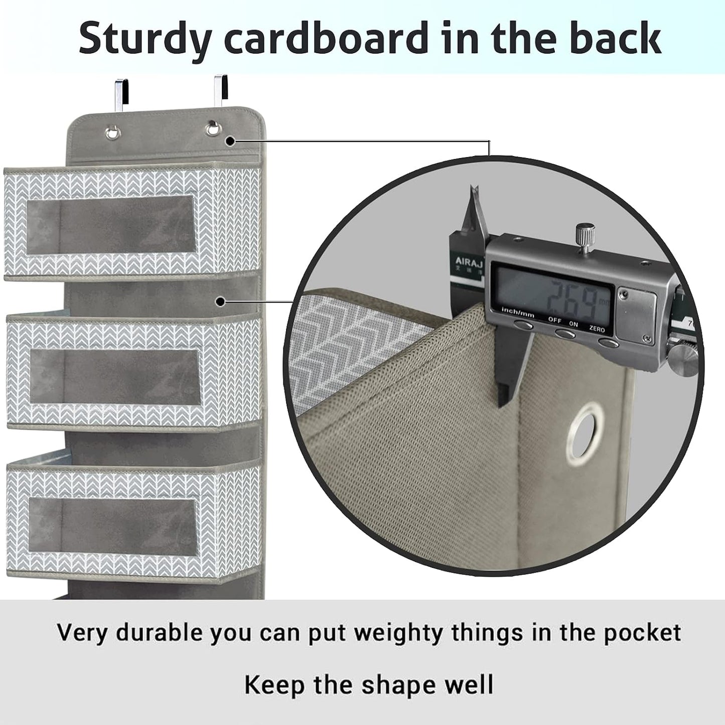 Over The Door Hanging Organizer Storage with 5 Large Pockets,Wall Mount Clear Windows and 2 Widened Metal Hooks for Pantry,Nursery,Diapers,Bathroom,Kitchen,Closet,Dorm