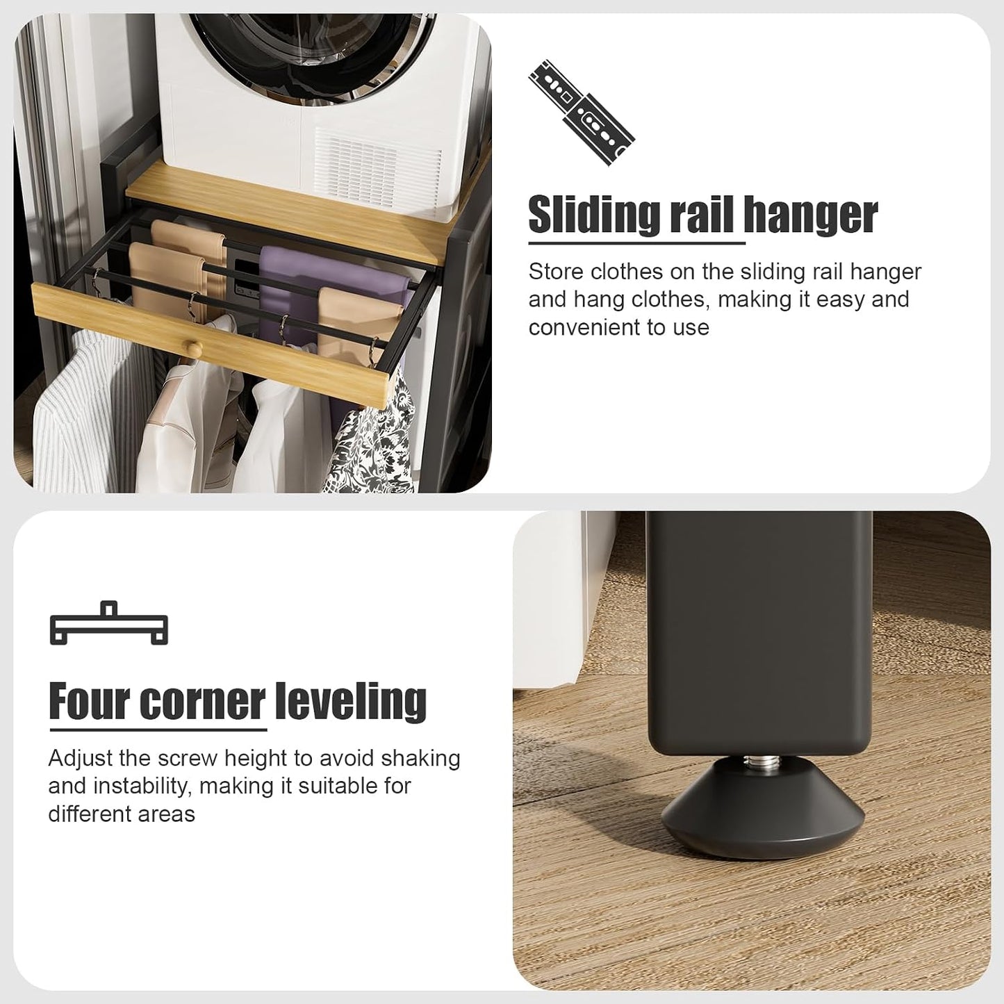 Washer Dryer Shelf Over The Washer Storage Shelf, Washing Machine Storage Utility Rack with Countertop, Height Adjustable Washing Machine Storages Stand White