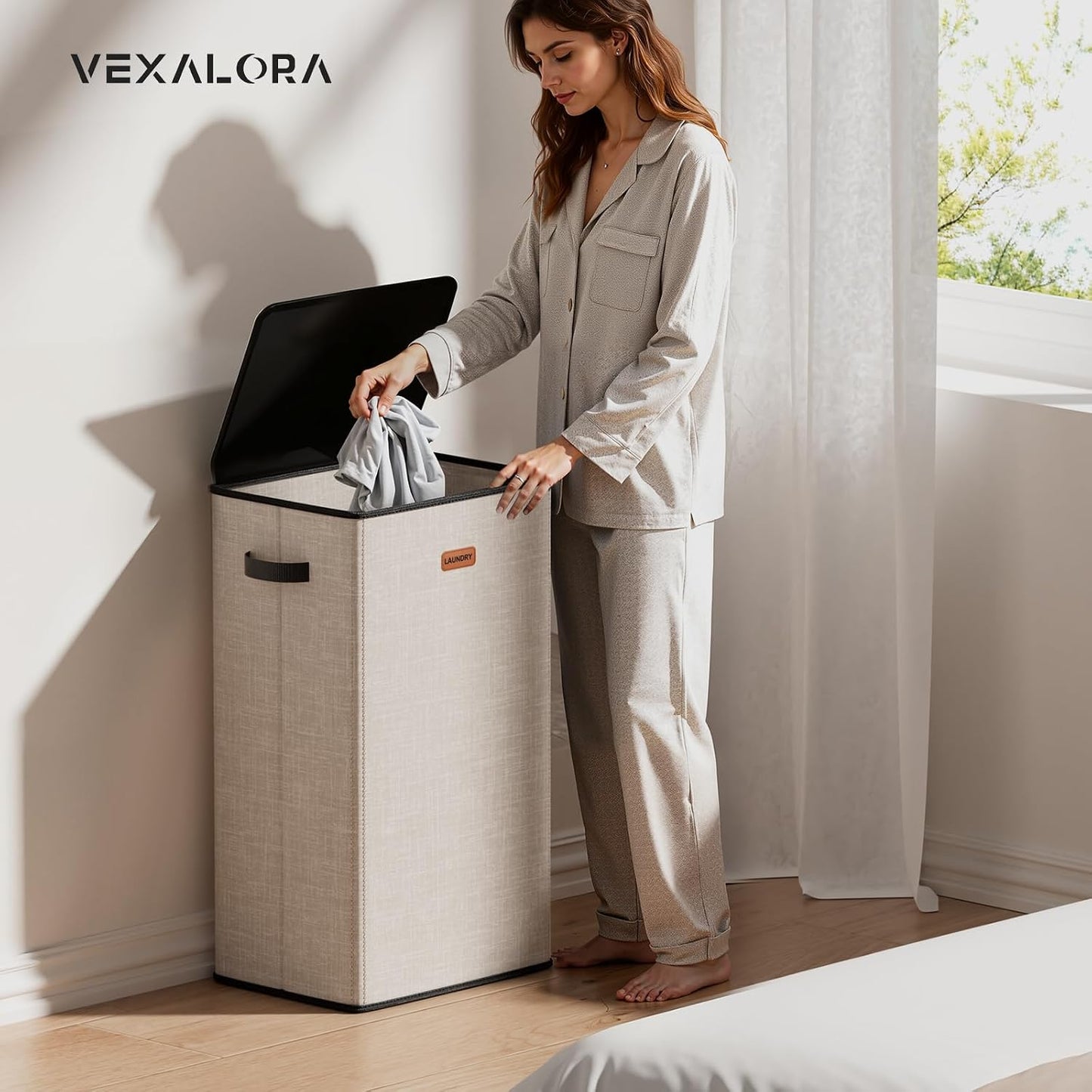 185L Laundry Hamper 3 Section, Laundry Hamper with Lid, Dirty Clothes Hamper with 3 Removable Washing Bags, Extra Large Laundry Basket Organizer for Bedroom, Laundry Room, Dorm - Black