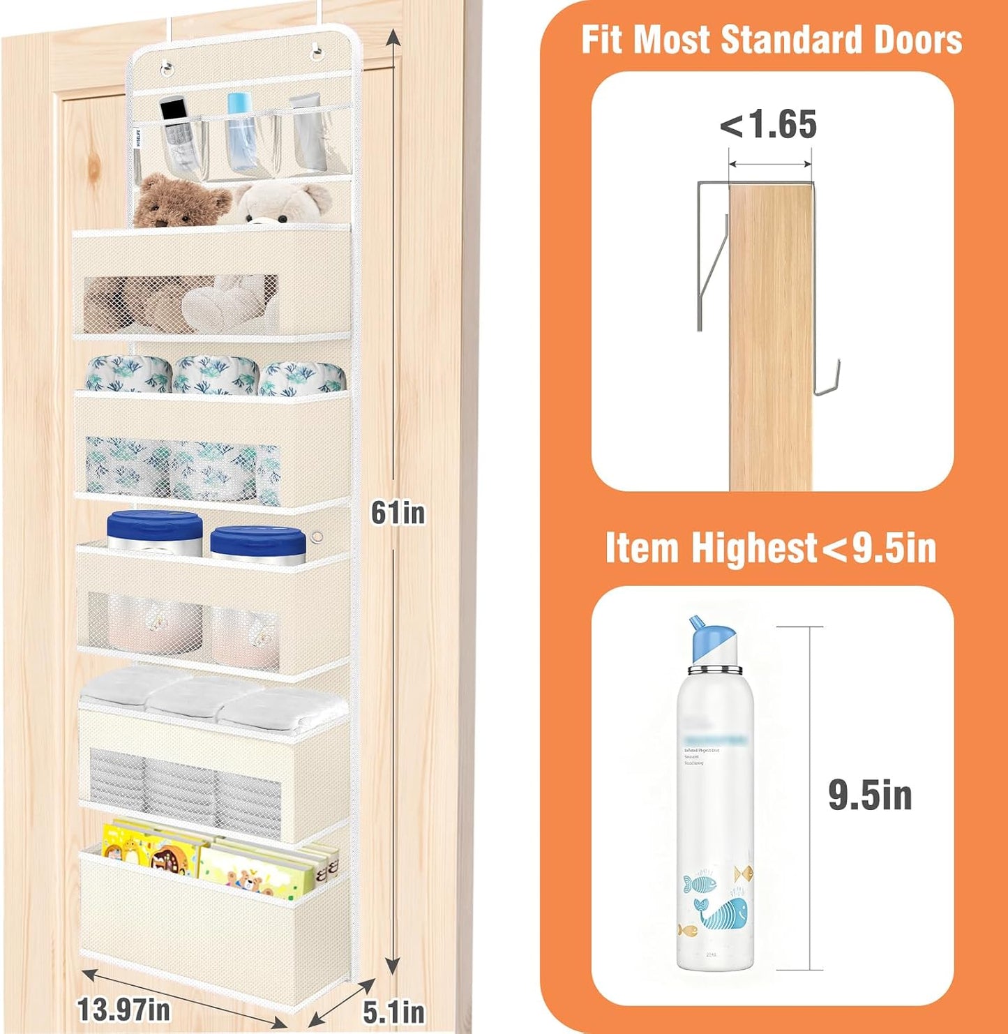 WISELIFE Over The Door Organizer Storage 4 Shelves Large Capacity Hanging Bedroom Storage Solution with 6 Side Pockets for Dorm Bathroom Pantry Nursery and Baby Essentials Holds up to 40 Lbs (Black)