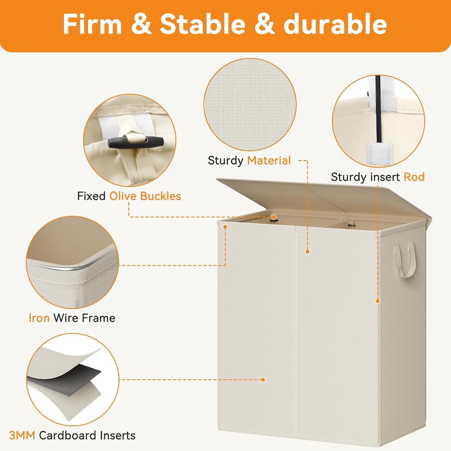 Chrislley 140L Laundry Hamper 2 Section, Double Laundry Basket with Lid, Large Dirty Clothes Hamper with Removable Liner Bags, Collapsible Laundry Organizer for Bedroom, Dorm,Beige