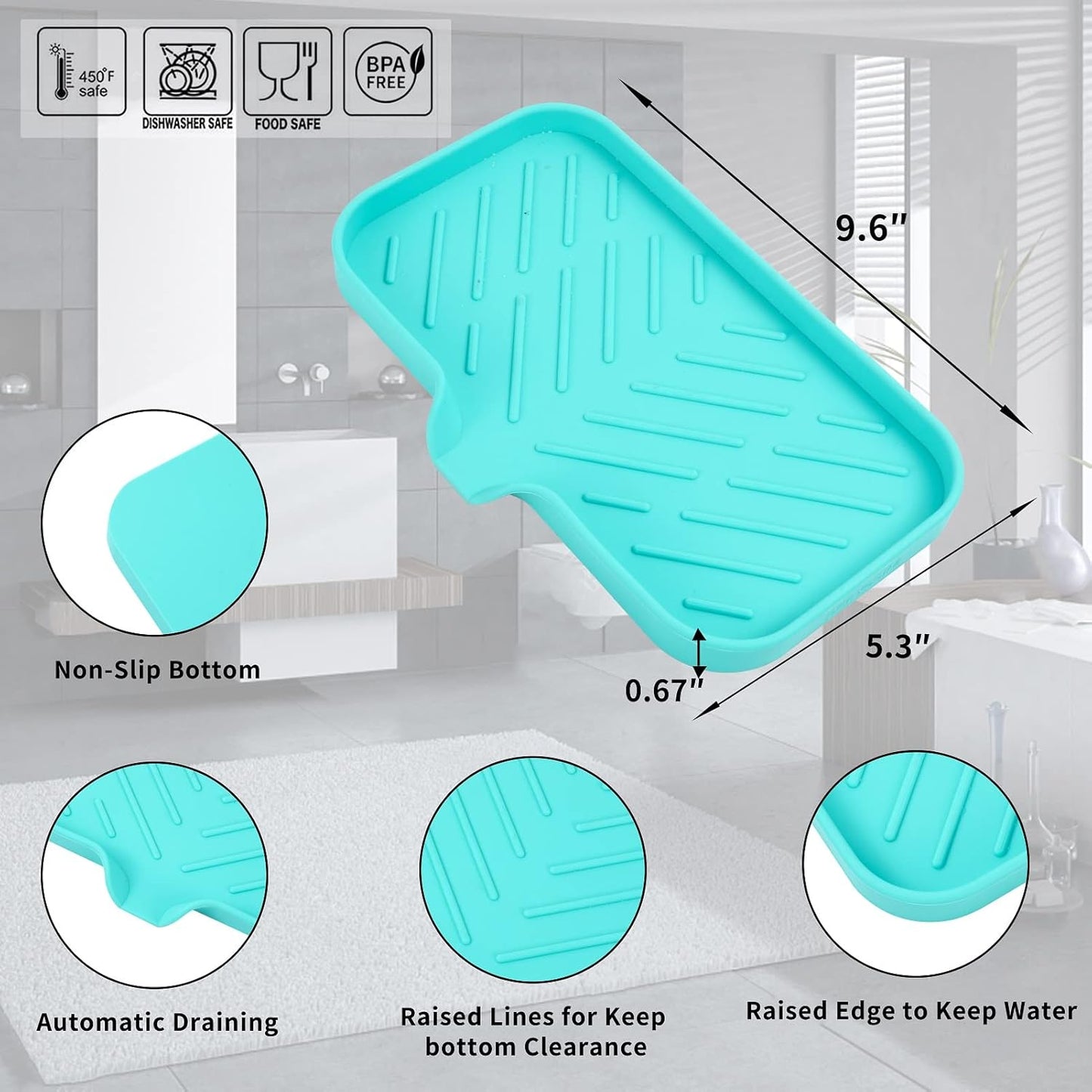 MicoYang Silicone Bathroom Soap Dishes with Drain Spout-Bathroom and Kitchen Sink Organizer,Sponge Holder,Dish Soap Tray,Perfect for Dispenser,Scrubber,Bottle,Cup on Sink or Counter-Coffee 4.9"×3.2"