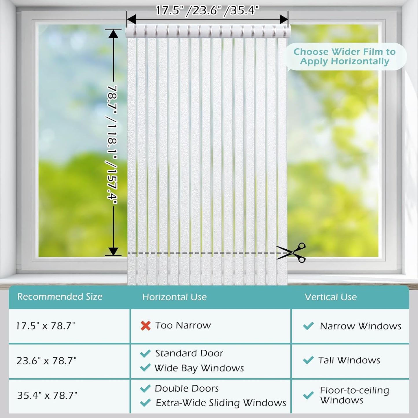 DOWELL Window Privacy Film, Frosted Glass Window Film, Static Cling Non-Adhesive Glass Clings, Sun Blocking Opaque Coverings, Reusable Door Stickers for Bathroom Home Office, Pure, 17.5" x 78.7"