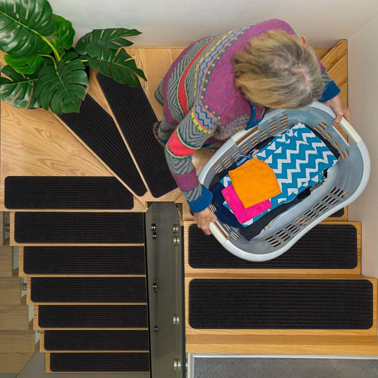 RIOLAND Stair Treads Carpet Non-Slip Indoor Stair Runners for Wooden Steps, Stair Rugs for Kids and Dogs, Set of 15, 8" X 30", Gray