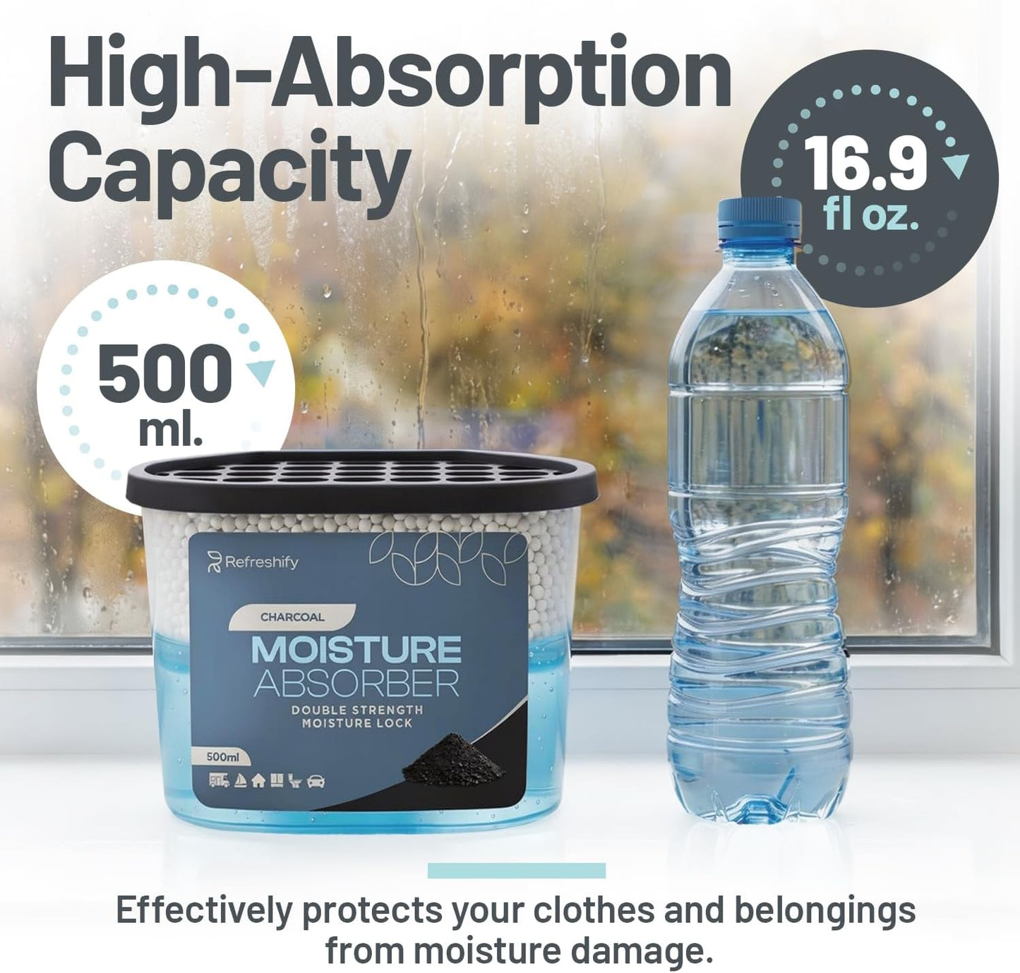 Premium Moisture Absorbers and Dehumidifier Tubs – High-Efficiency Closet Dehumidifier and Dehumidifier for Car, Odor Control Fragrance Free, 6 Pack, 7.5 Oz
