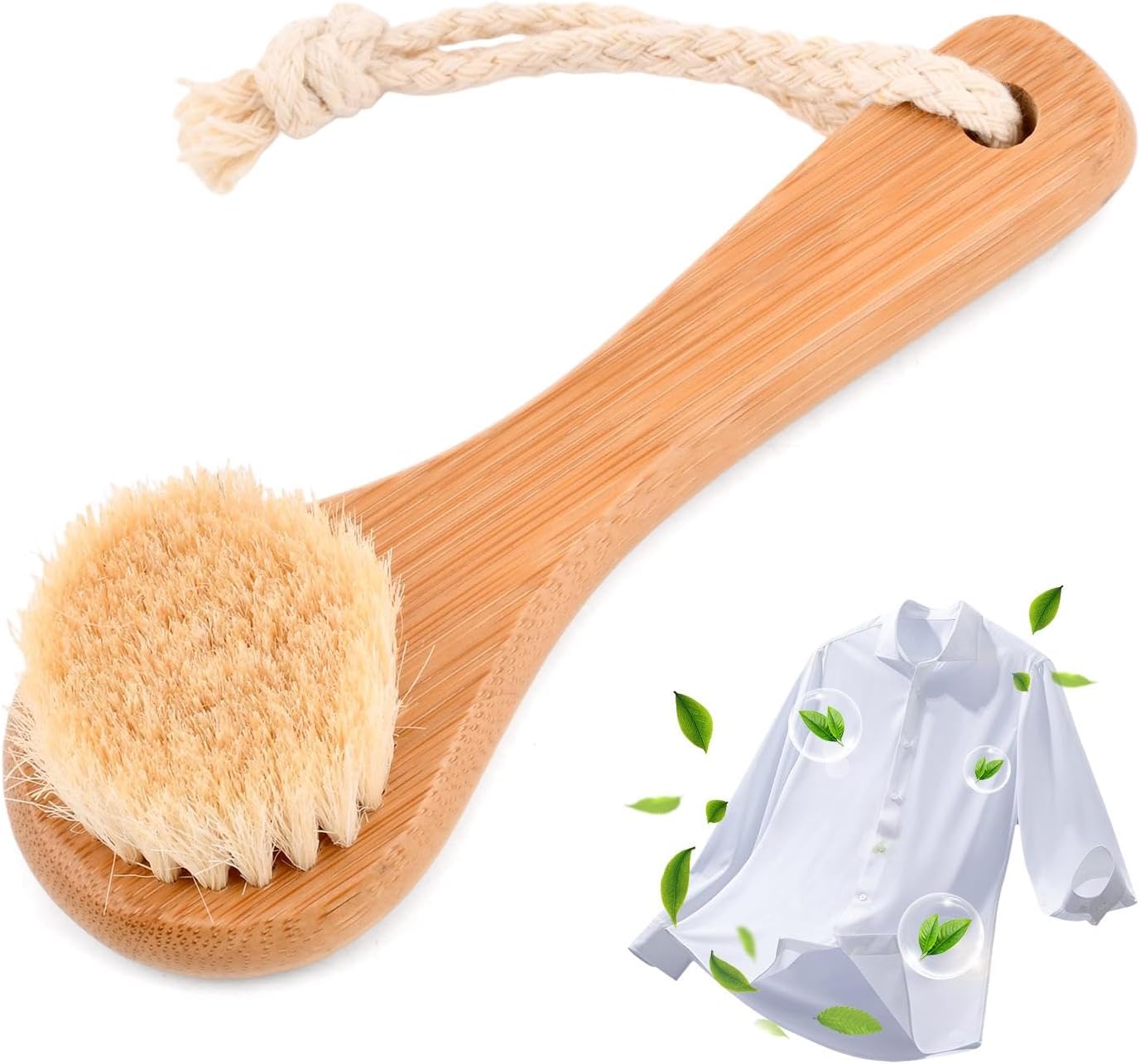 Natural Boar Bristle Laundry Stain Brush, Dorm Room Essential for College Students, Gentle on Fabrics & Tough on Stains, Safe for Clothes Without Damage