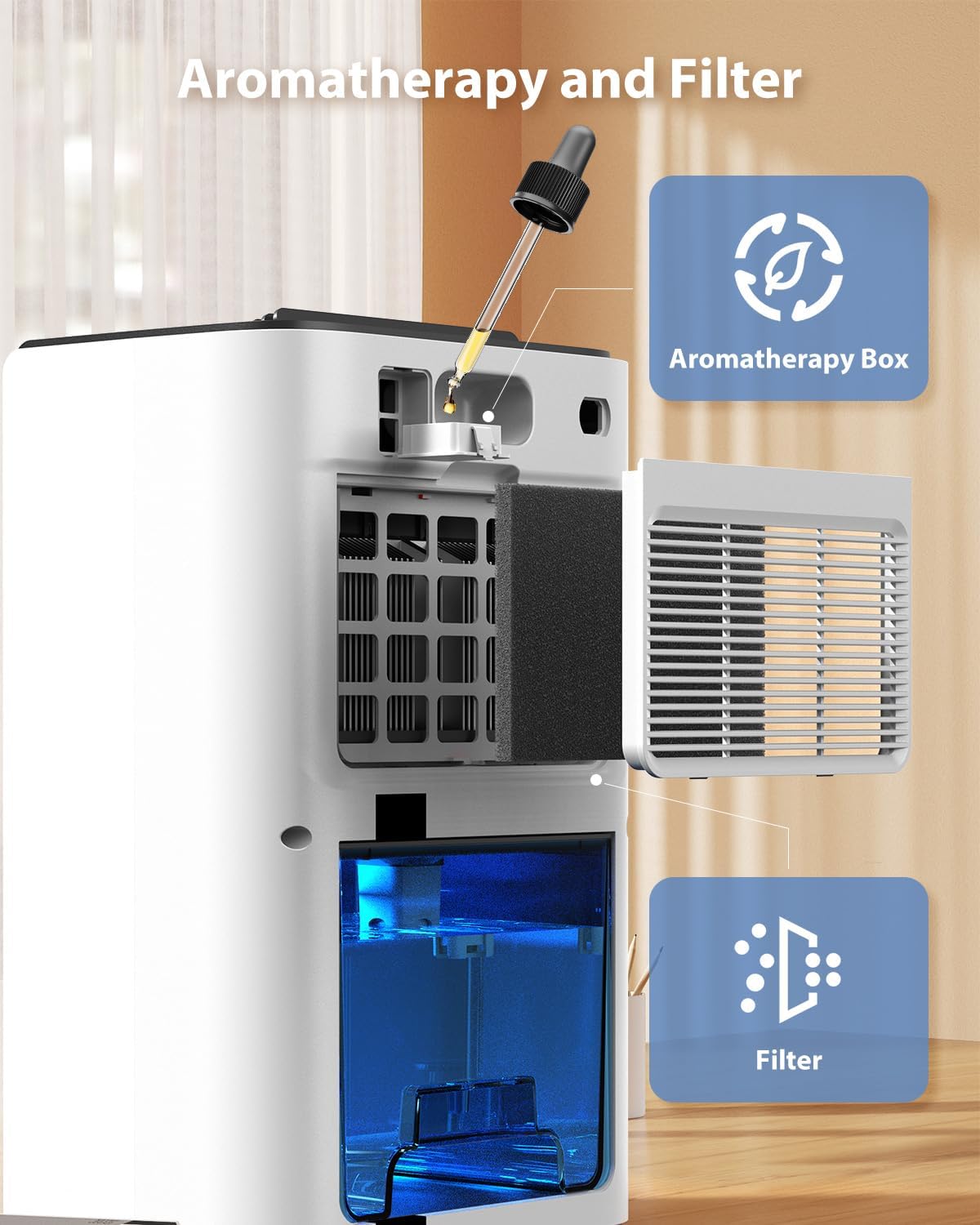 UBBO 95oz Dehumidifiers for Home, 1000 Sq.Ft Dehumidifier with Drain Hose - Auto Shut Off, Timer, Sleep Mode & Drain Hose - 7 Color Light for Bedroom, Bathroom, RV - Black Gold